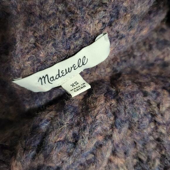 Madewell Pointelle Sweater Purple Mock Neck Cable Knit Pullover Chunky Boxy XS - Picture 12 of 12